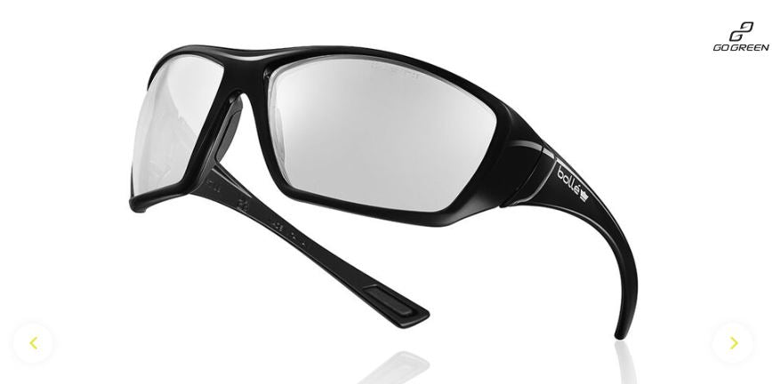 BOLLE HUSTLER SAFETY SPECTACLES PC CLEAR PLATINUM LITE ASAF NYLON GO GREEN - PACK OF 10