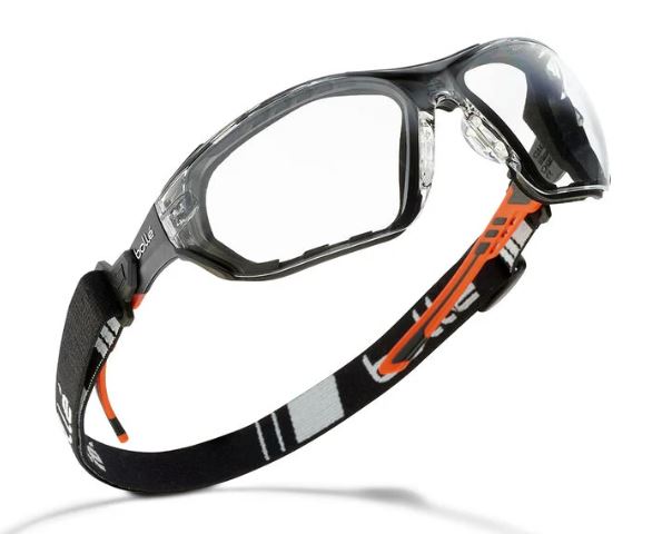 BOLLE NESS+ FOAM AND STRAP INDUSTRIAL SPECTACLE PC CLEAR PLATINUM BLACK ORANGE TEMPLES - PACK OF 10