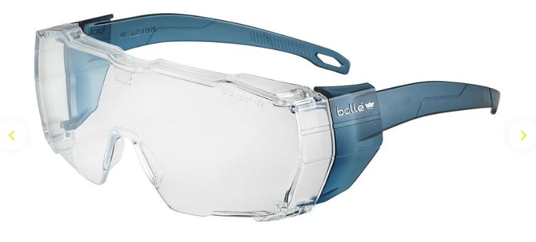 BOLLE SWIFT OTG SAFETY SPECTACLES PC CLEAR PLATINUM LITE ASAF BLUE PC TEMPLES GO GREEN - PACK OF 10