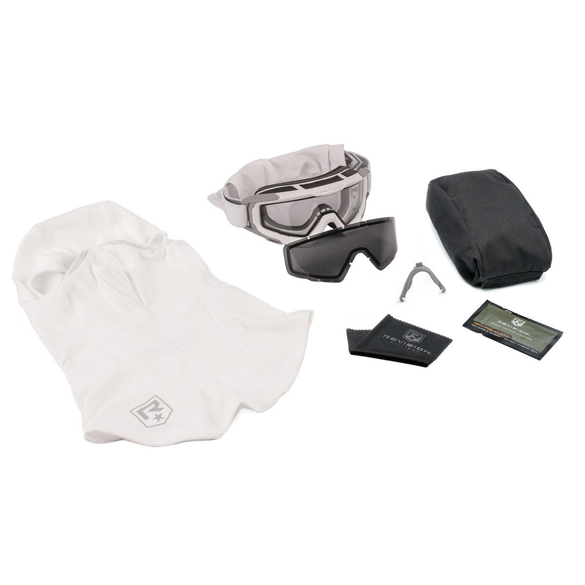 SNOWHAWK® COLD WEATHER GOGGLE SYSTEM - U.S. MILITARY KITS WITH GRYPHON ALPINE BALACLAVA - WHITE FRAME - CLEAR AND SMOKE