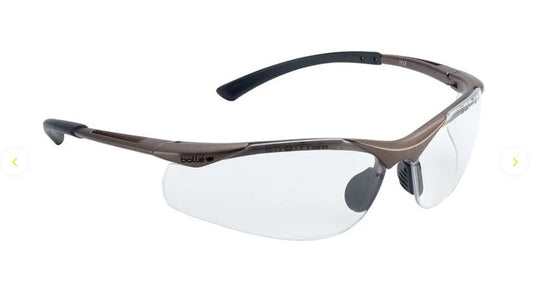 BOLLE CONTOUR SAFETY SPECTACLES PC CLEAR PLATINUM NYLON RUBBER HALF FRAME - PACK OF 10