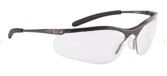 BOLLE CONTOUR METAL SAFETY SPECTACLES PC CLEAR ASAF STAINLESS STEEL HALF FRAME - PACK OF 10