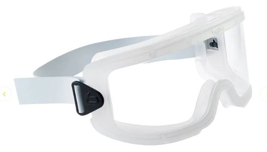 BOLLE ELITE SAFETY GOGGLE CLEAR PC ASAF PLATINUM LENS TPR TRANSLUCENT FRAME DIRECT VENTED ON TOP SEALED AT BOTTOM BLACK BUCKLE - PACK OF 5