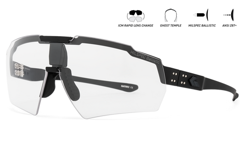 Ballistics Non-Polarized / ANSI Z87.1+ MILSPEC Ballistic Clear w/Anti-Fog / Black w/Black Logo