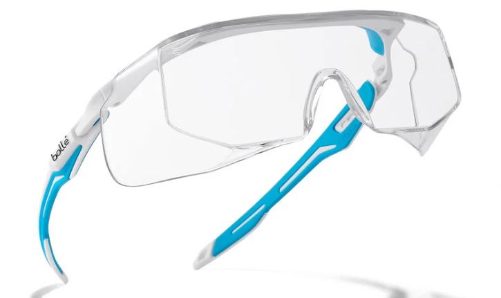 BOLLE TRYON OTG SAFETY SPECTACLES OTG CLEAR PC LENS PLATINUM COATING WHITE BLUE FRAME HEALTHCARE - PACK OF 10