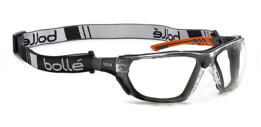 BOLLE NESS+ FOAM AND STRAP INDUSTRIAL SPECTACLE PC CLEAR PLATINUM BLACK ORANGE TEMPLES - PACK OF 10