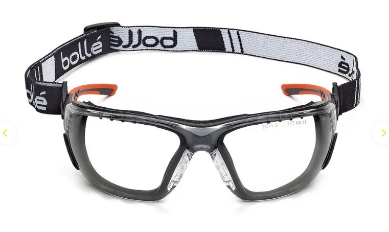 BOLLE NESS+ FOAM AND STRAP INDUSTRIAL SPECTACLE PC CLEAR PLATINUM BLACK ORANGE TEMPLES - PACK OF 10