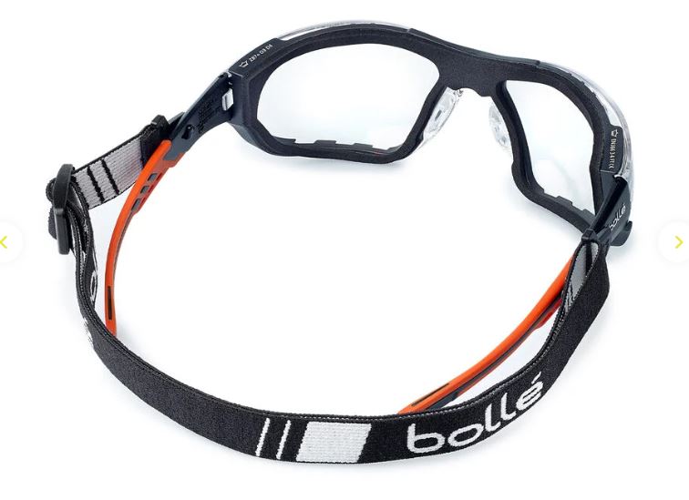 BOLLE NESS+ FOAM AND STRAP INDUSTRIAL SPECTACLE PC CLEAR PLATINUM BLACK ORANGE TEMPLES - PACK OF 10