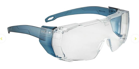 BOLLE SWIFT OTG SAFETY SPECTACLES PC CLEAR PLATINUM LITE ASAF BLUE PC TEMPLES GO GREEN - PACK OF 10