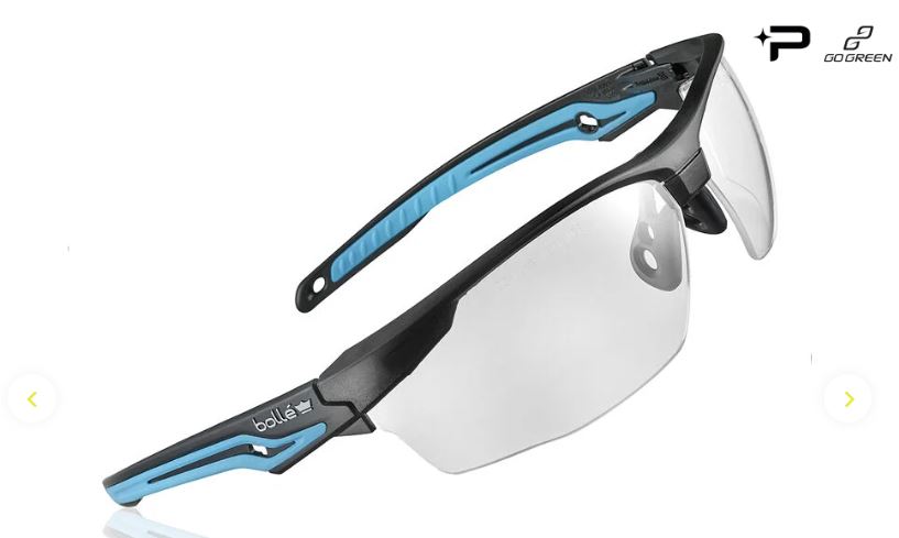 BOLLE TRYON SAFETY SPECTACLES PC CLEAR PLATINUM PC TPR GO GREEN - PACK OF 10