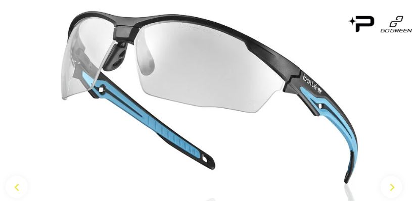 BOLLE TRYON SAFETY SPECTACLES PC CLEAR PLATINUM PC TPR GO GREEN - PACK OF 10